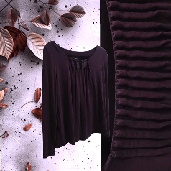 Cute Lands End Top with Pretty Pleats at Neckline Maroon Dark Burgundy Purple - Picture 1 of 9